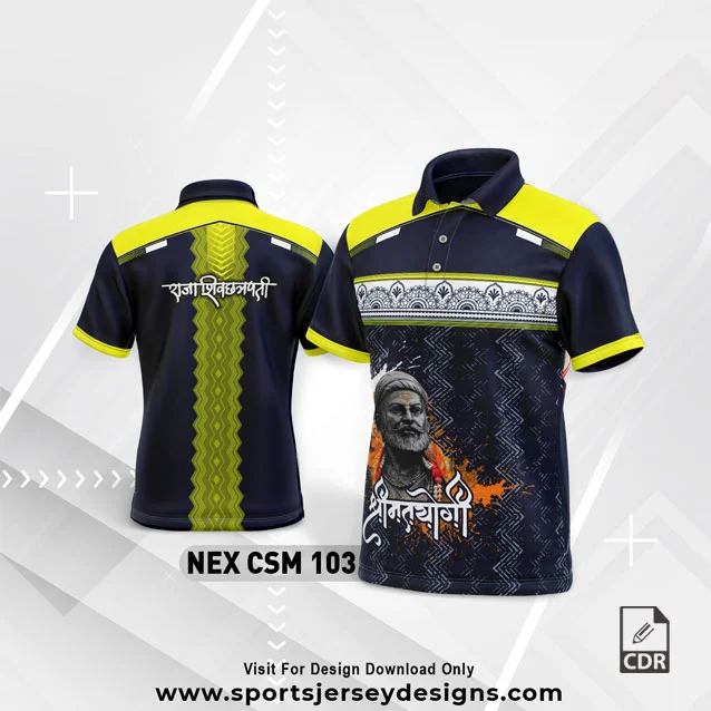 CSM NEX 103 Chhatrapati Shivaji Maharaj Sublimation Jersey Desing In Airforce And Yellow Color