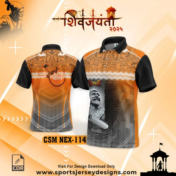 CSM NEX 114 Chhatrapati Shivaji Maharaj Sublimation Jersey Desing In Black And Orange Color