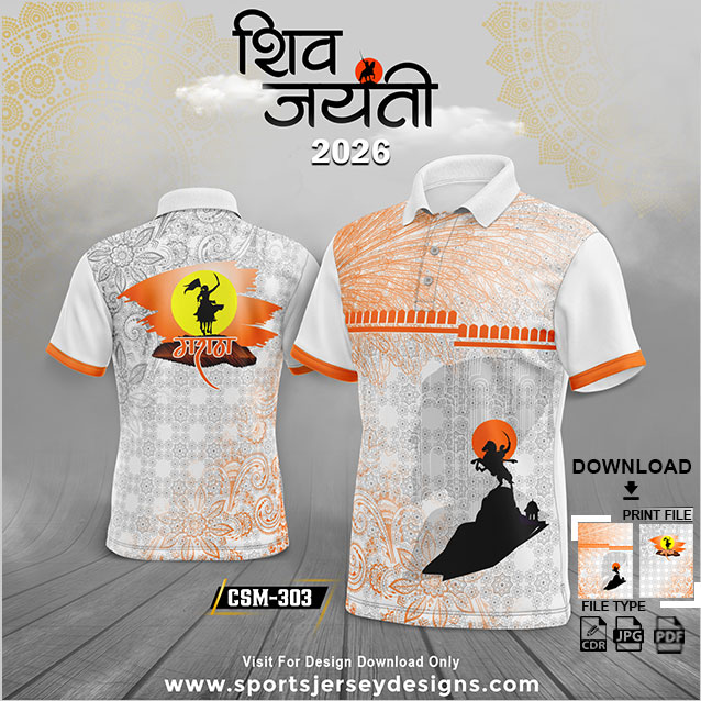 CSM-303-WHITE,GREY AND ORANGE CHHATRAPATI SHIVAJI MAHARAJ SUBLIMATION JERSEY DESIGN