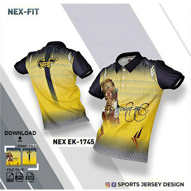 NEX EK-1745 GOLD YELLOW AND NAVY BLUE PATTERN EKVIRA AAI PALKHI SUBLIMATION JERSEY DESIGN