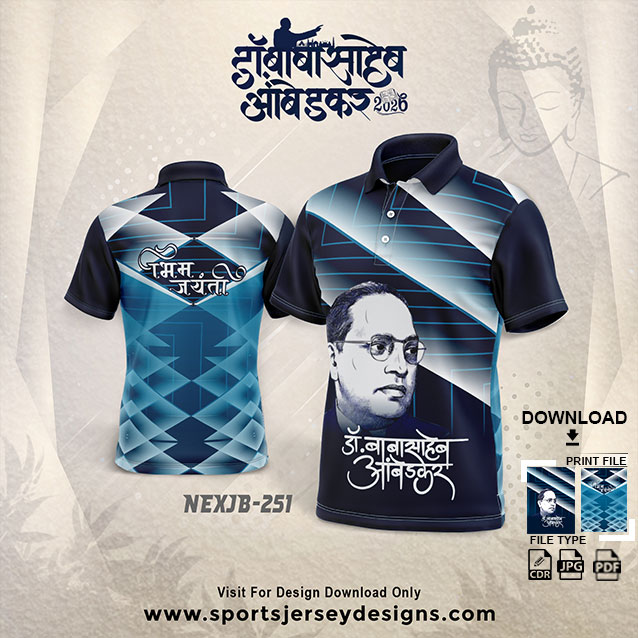 NEXJB-251 BLUE AND WHITE DR.BABA SAHEB AMBEDKAR SUBLIMATION JERSEY DESIGN IN NAVY BLUE COLOR