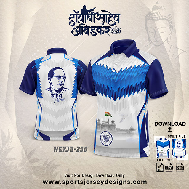 NEXJB-256 WHITE AND BLUE DR.BABA SAHEB AMBEDKAR SUBLIMATION JERSEY DESIGN IN NAVY BLUE COLOR