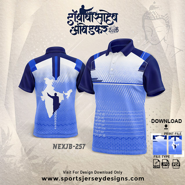 NEXJB-257 BLUE AND WHITE DR.BABA SAHEB AMBEDKAR SUBLIMATION JERSEY DESIGN IN NAVY BLUE COLOR