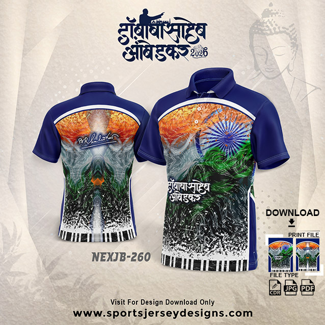 NEXJB-260 Dr. Babasaheb Ambedkar Jayanti Jersey Design Navy Blue with Tricolor Graphic Pattern | 14 April Group T-Shirt