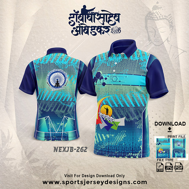 NEXJB-262 Dr. Babasaheb Ambedkar Jayanti Jersey Design Navy Blue with Aqua Blue Geometric Pattern | 14 April Group T-Shirt