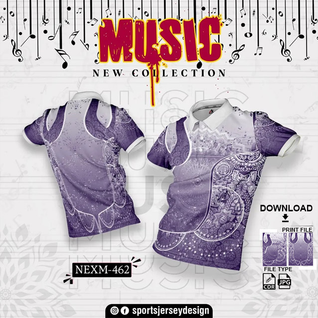 NEXM-462 WHITE AND PURPLE PATTERN MUSICAL BANJO GROUP SUBLIMATION JERSEY DESIGN