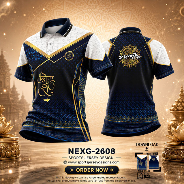 NEXG-2608 BLUE,GOLD AND WHITE GANESHA FESTIVAL JERSEY DESIGN