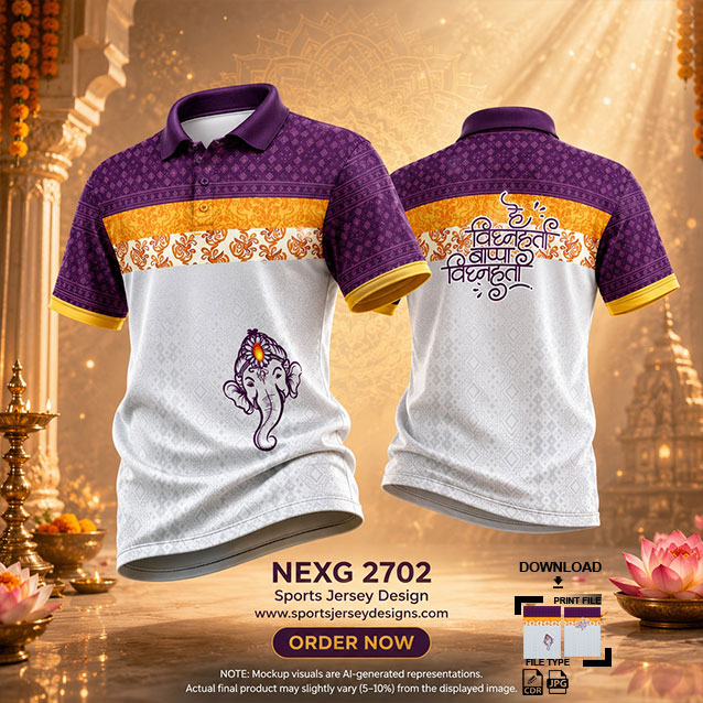 NEXG-2702 PURPLE,YELLOW AND GREY GANESHA FESTIVAL JERSEY DESIGN