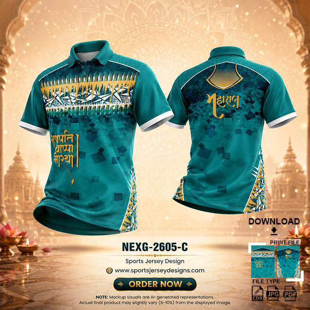 NEXG-2605 C GREEN AND YELLOW GOLD PATTERN GANESHA FESTIVAL JERSEY DESIGN