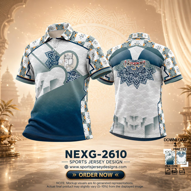 NEXG-2610 WHITE AND GRAY PATTERN GANESHA FESTIVAL JERSEY DESIGN