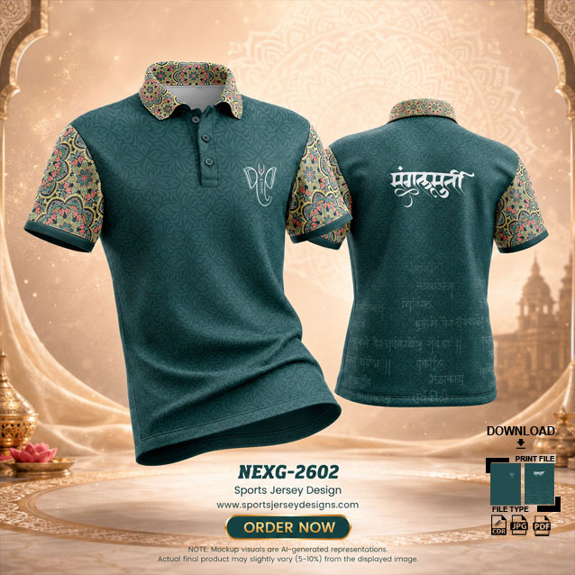 NEXG-2602 A GREEN AND WHITE PATTERN GANESHA FESTIVAL JERSEY DESIGN