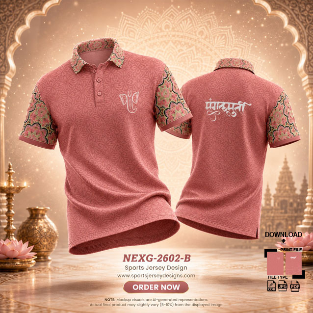 NEXG-2602 B PINK AND WHITE PATTERN GANESHA FESTIVAL JERSEY DESIGN