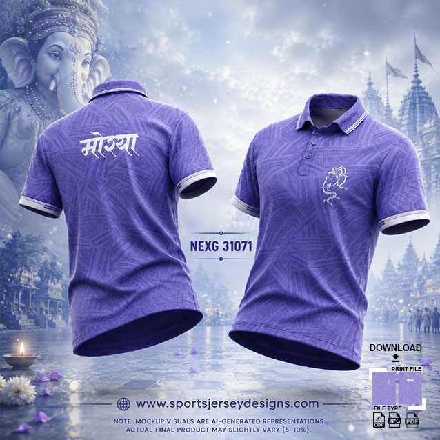 NEXG-31071 A PURPLE AND WHITE PATTERN GANESHA FESTIVAL JERSEY DESIGN