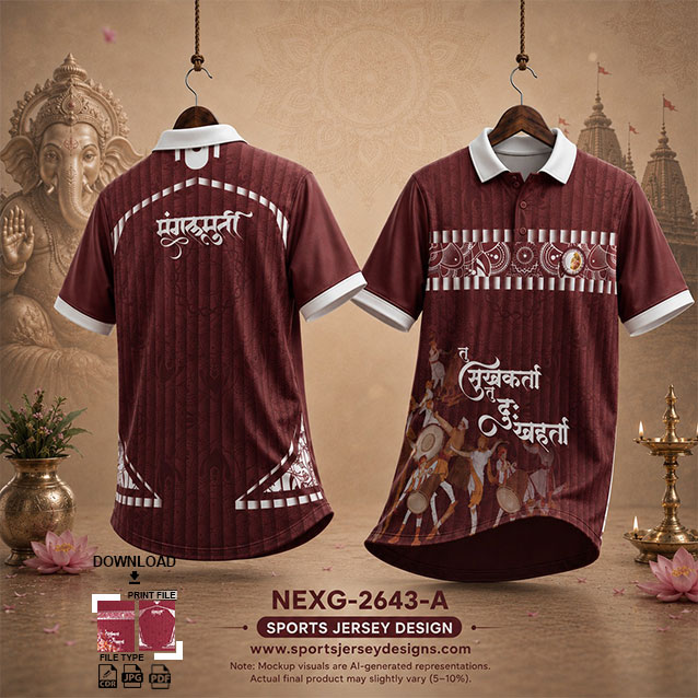 NEXG-2643 RED AND WHITE PATTERN GANESHA FESTIVAL JERSEY DESIGN