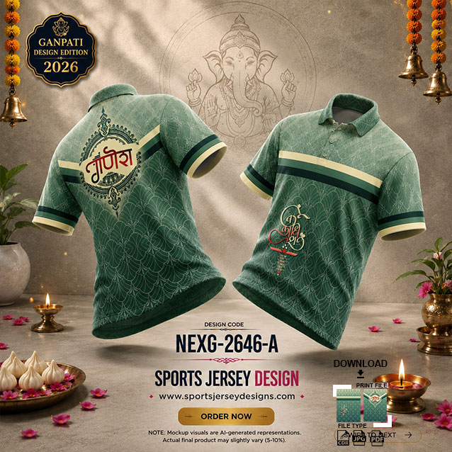 NEXG-2646 A GREEN AND COFFEE PATTERN GANESHA FESTIVAL JERSEY DESIGN