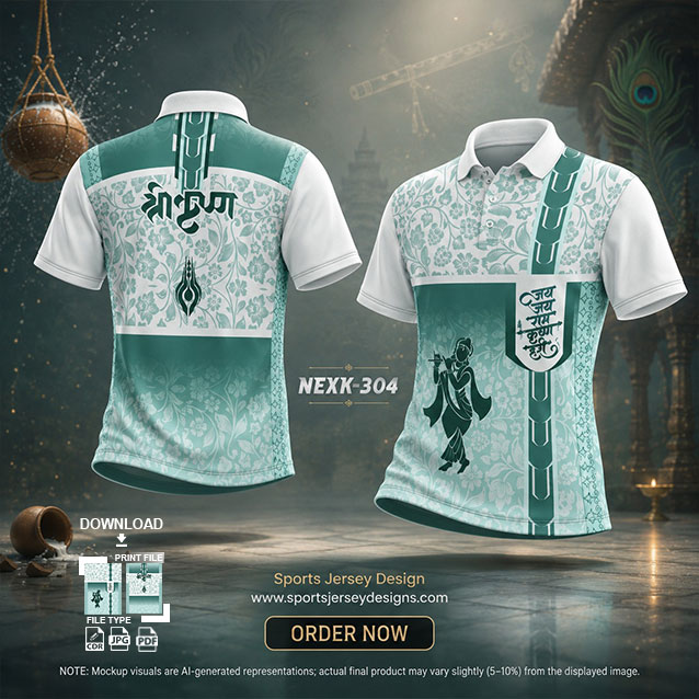 NEXK-304 GREEN AND WHITE DAHI HANDI FESTIVAL JERSEY DESIGN