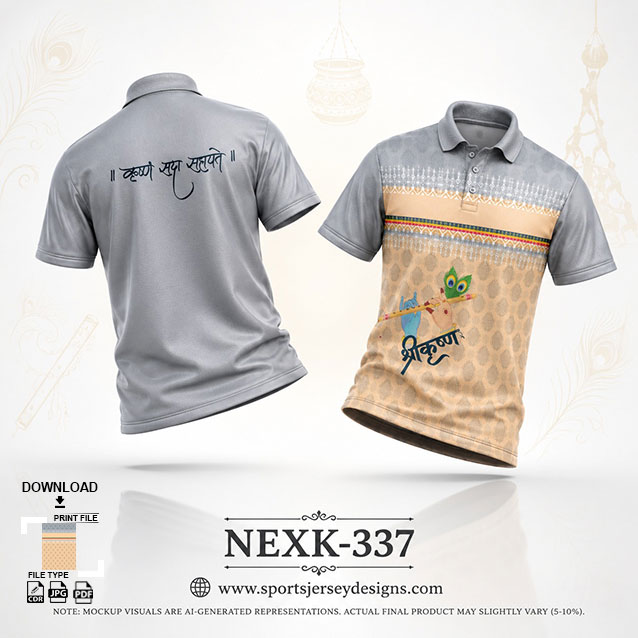 NEXK-337 GREY AND CREAM DAHI HANDI FESTIVAL JERSEY DESIGN