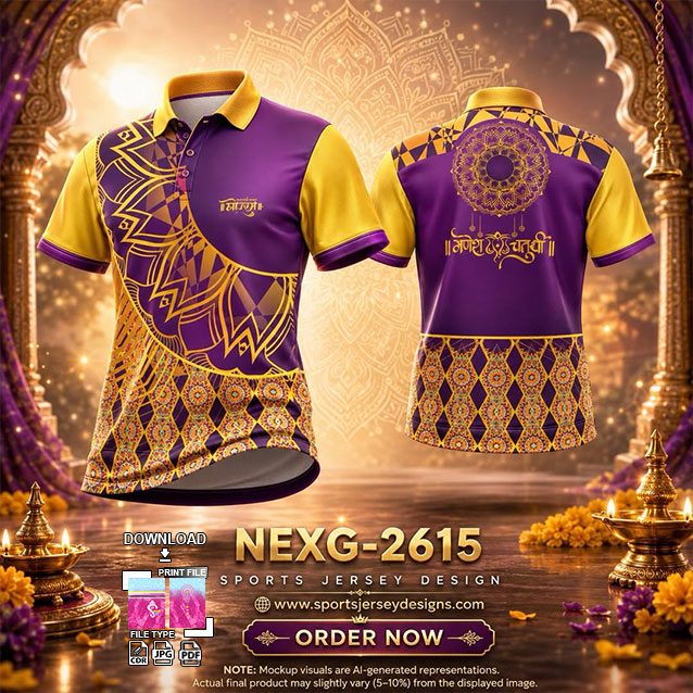 NEXG-2615 PINK,YELLOW AND GOLD PATTERN GANESHA FESTIVAL JERSEY DESIGN