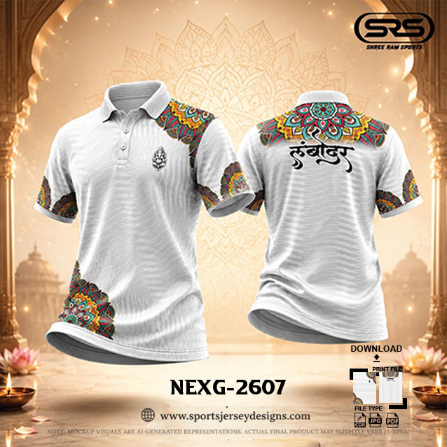 NEXG-2607 WHITE AND GREY PATTERN GANESHA FESTIVAL JERSEY DESIGN