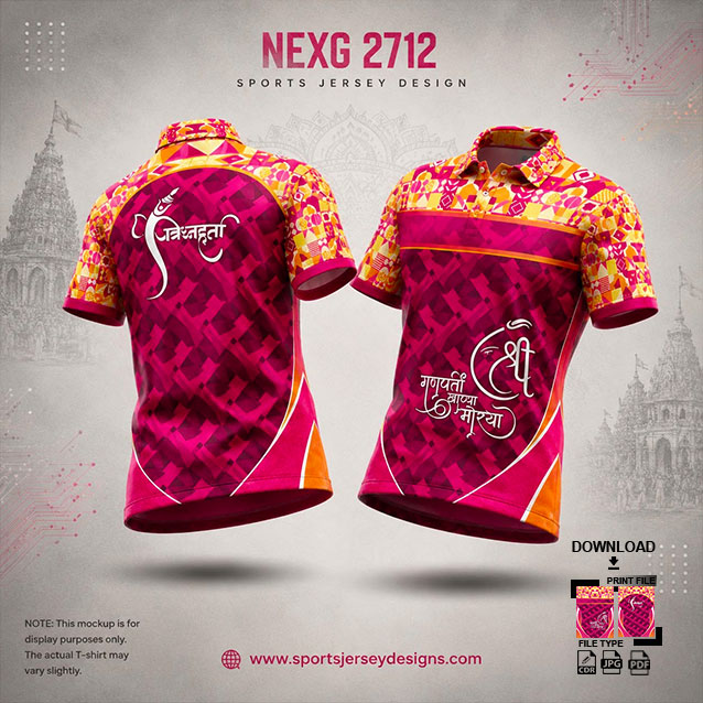 NEXG-2712 PINK AND YELLOW PATTERN GANESHA FESTIVAL JERSEY DESIGN