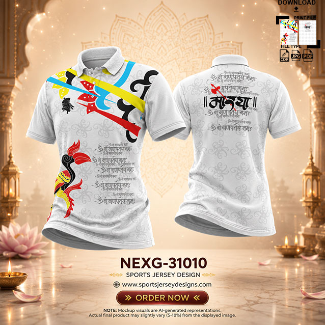NEXG-31010 WHITE AND GREY PATTERN GANESHA FESTIVAL JERSEY DESIGN