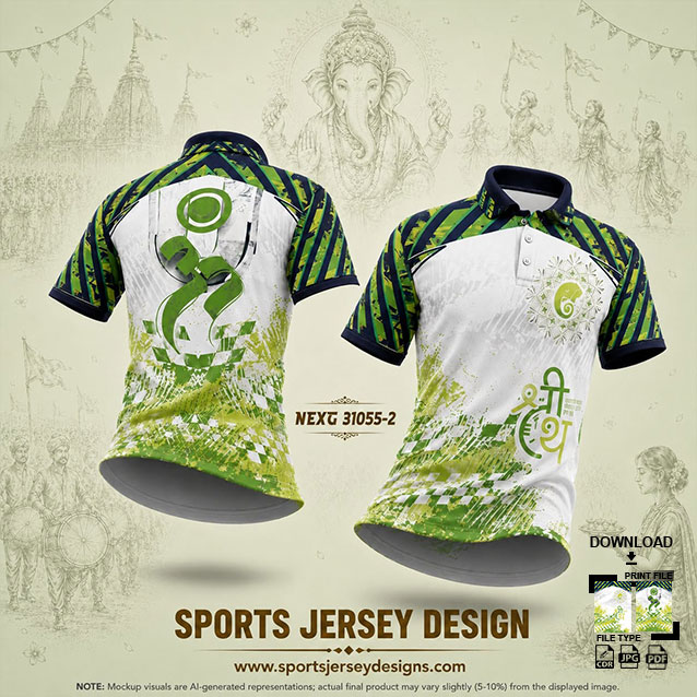 NEXG-31055 2 GREEN AND WHITE PATTERN GANESHA FESTIVAL JERSEY DESIGN