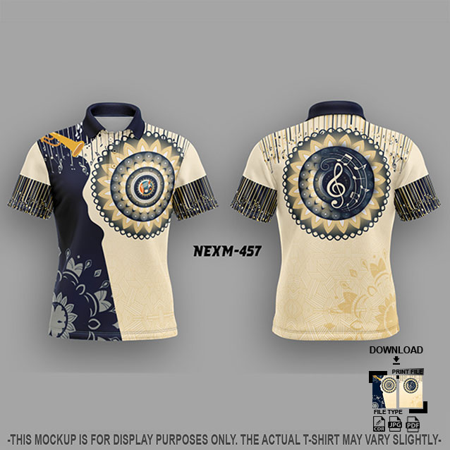 NEXM-457 NAVY BLUE AND CREAM MUSICAL BANJO GROUP SUBLIMATION JERSEY DESIGN