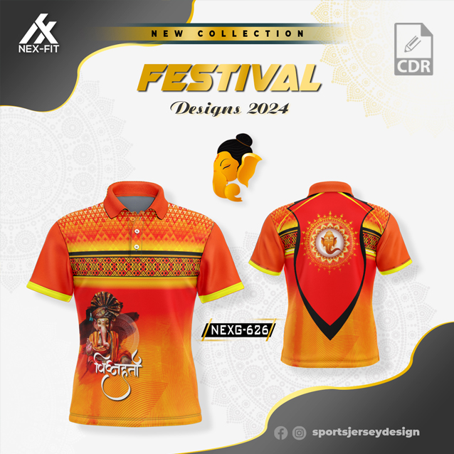 NEXG-626  Ganesha Festival Design for Sublimation Print: Orange Color