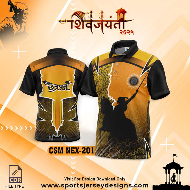 CSM NEX 201 Chhatrapati Shivaji Maharaj Sublimation Jersey Desing In Golden Yellow And Black Color