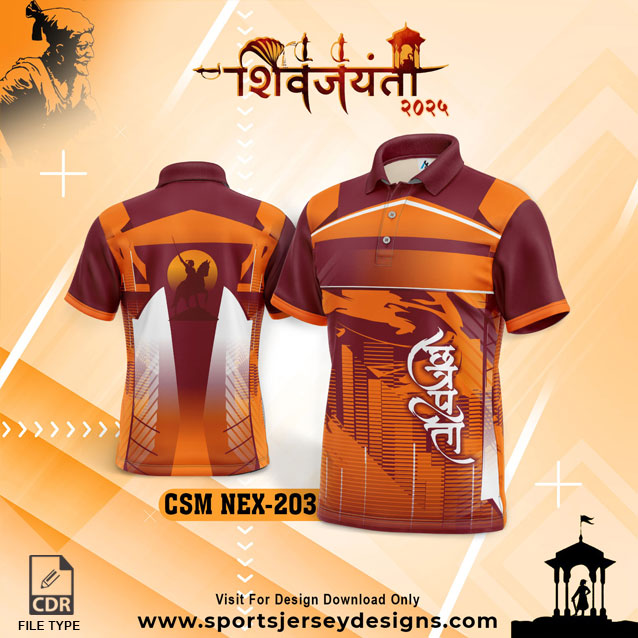 CSM NEX 203 Chhatrapati Shivaji Maharaj Sublimation Jersey Desing In Orange And Maroon