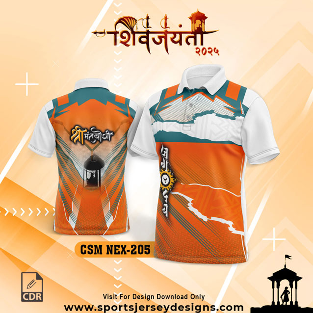 CSM NEX 205 Chhatrapati Shivaji Maharaj Sublimation Jersey Desing In Orange And  White Color