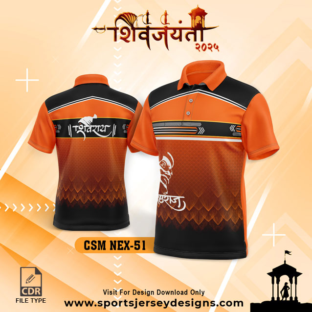 CSM NEX 51 Chhatrapati Shivaji Maharaj Sublimation Jersey Desing In Black And Orange Color