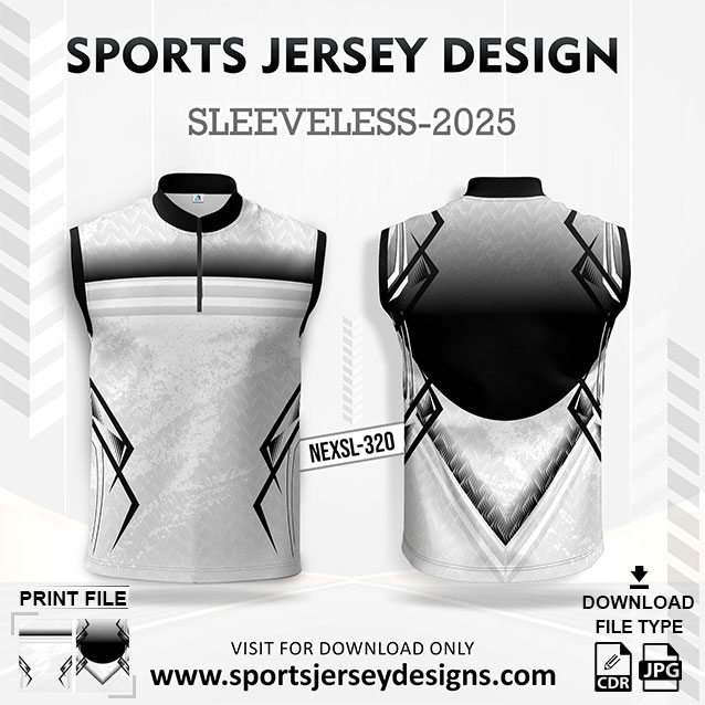 NEXSL-320 White And Black Sleeveless Sublimation Jersey Design for Monsoon Cricket