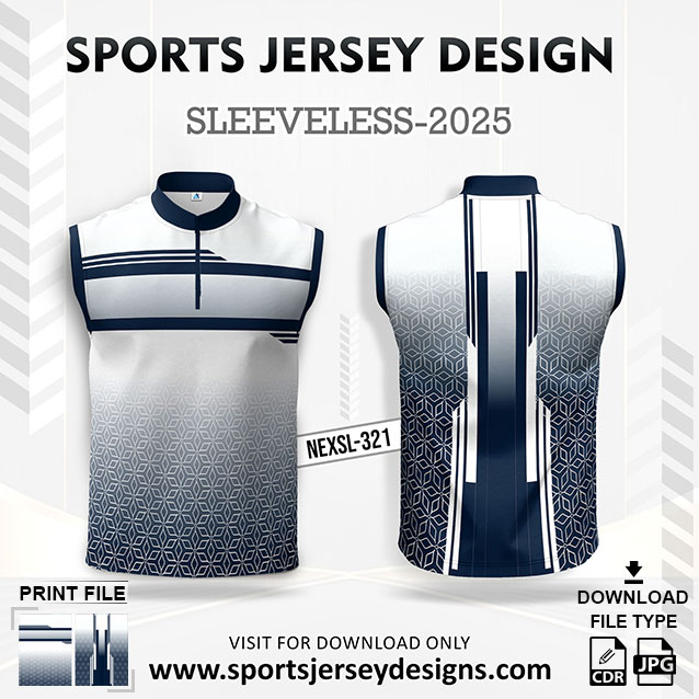 NEXSL-321 White And Navy Blue Sleeveless Sublimation Jersey Design for Monsoon Cricket