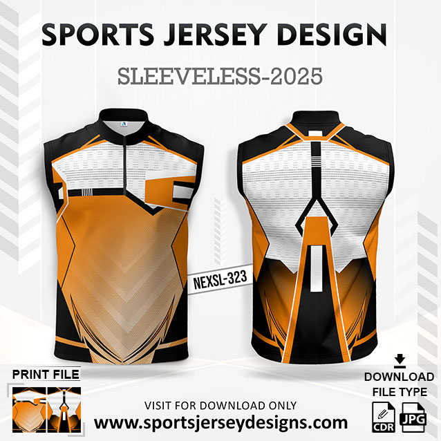 NEXSL-323 Orange And Black Sleeveless Sublimation Jersey Design for Monsoon Cricket