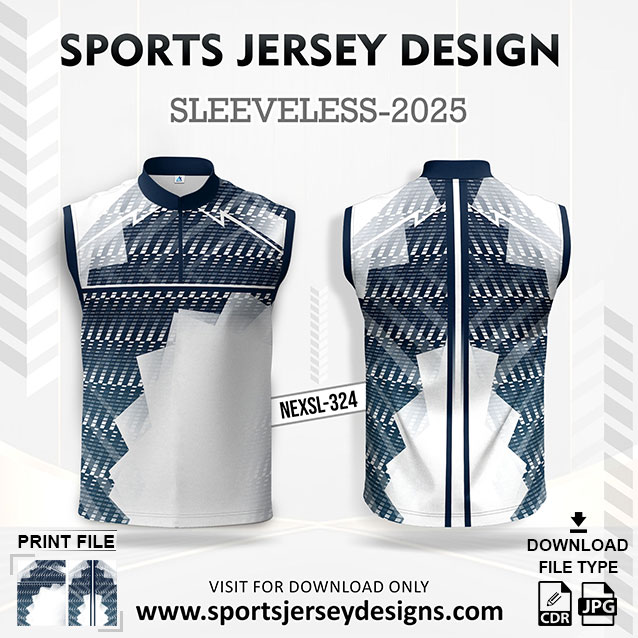NEXSL-324 White And Navy Blue Sleeveless Sublimation Jersey Design for Monsoon Cricket
