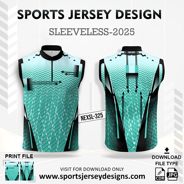 NEXSL-325 Sea green Sleeveless Sublimation Jersey Design for Monsoon Cricket