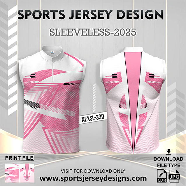 NEXSL-330 Baby Pink And White Sleeveless Sublimation Jersey Design for Monsoon Cricket