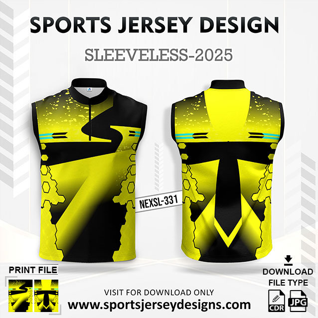 NEXSL-331 Lemon Yellow And Black Sleeveless Sublimation Jersey Design for Monsoon Cricket