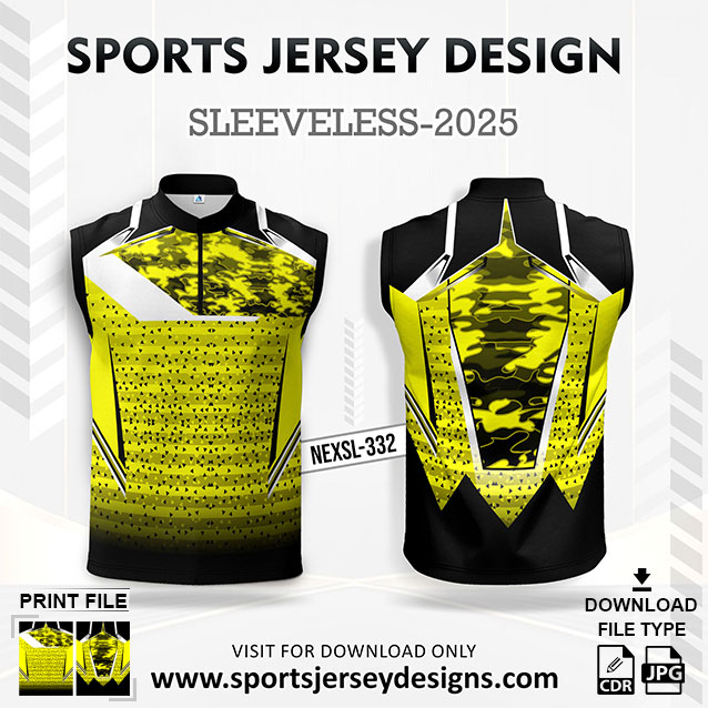 NEXSL-332 Lemon Yellow And Black Sleeveless Sublimation Jersey Design for Monsoon Cricket