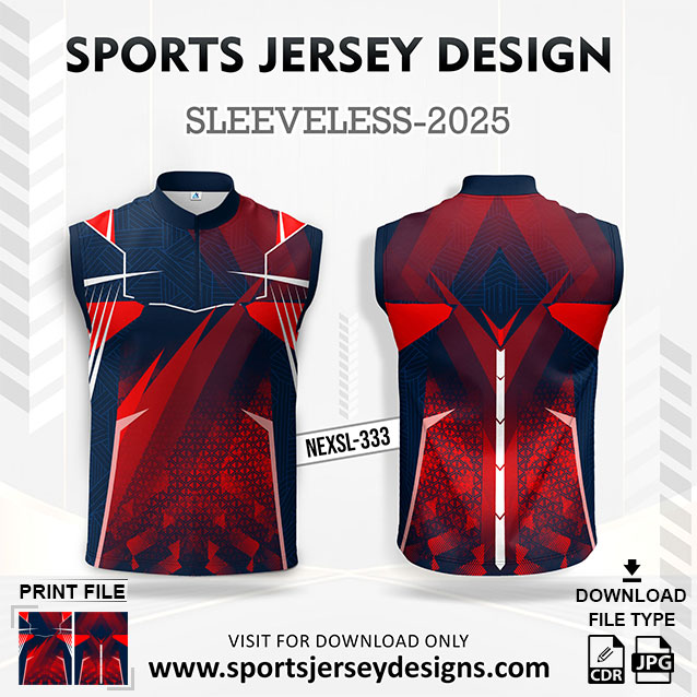 NEXSL-333 Red And Navy Blue Sleeveless Sublimation Jersey Design for Monsoon Cricket