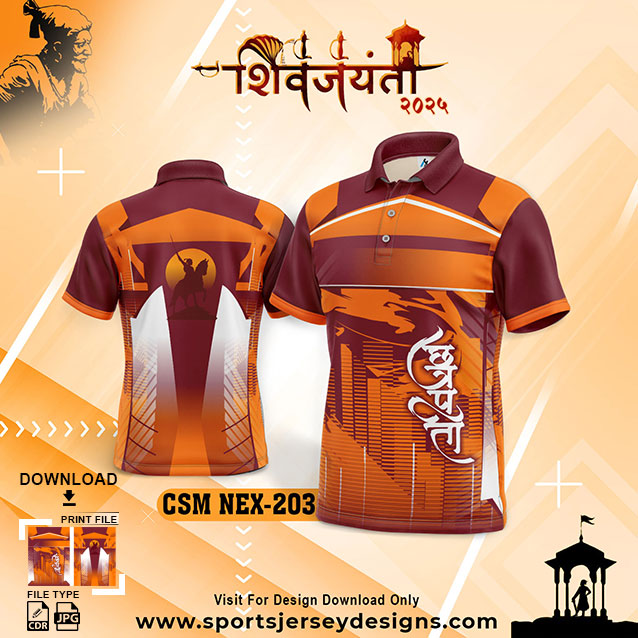CSM NEX-203 Chhatrapati Shivaji Maharaj Sublimation Jersey Design In Maroon And Orange Color