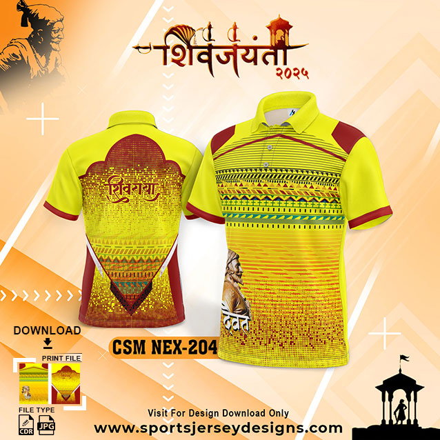 CSM NEX-204 Chhatrapati Shivaji Maharaj Sublimation Jersey Design In Maroon And Lemon Yellow Color