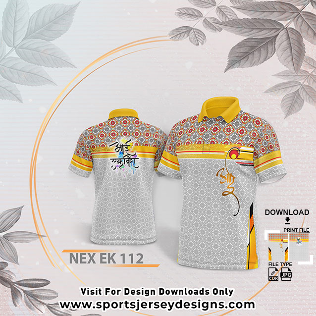 NEX EK 112  WITH GOLD YELLOW AND GREY GRADIENT EKVIRA AAI PALKHI SUBLIMATION JERSEY DESIGN