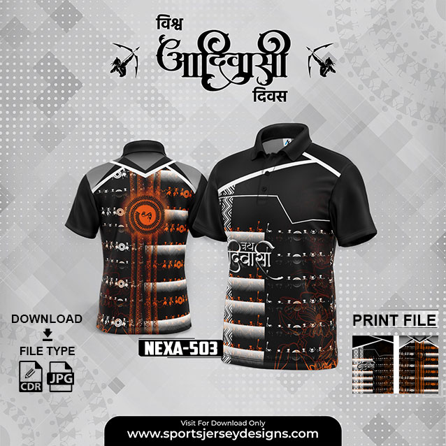 NEXA-503  ADIVASI FESTIVAL DESIGN FOR SUBLIMATION PRINT : ORANGE AND BLACK COLOR