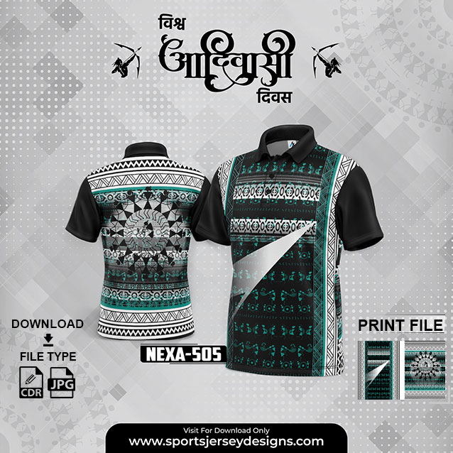 NEXA-505  ADIVASI FESTIVAL DESIGN FOR SUBLIMATION PRINT : BLUE,BLACK AND WHITE COLOR