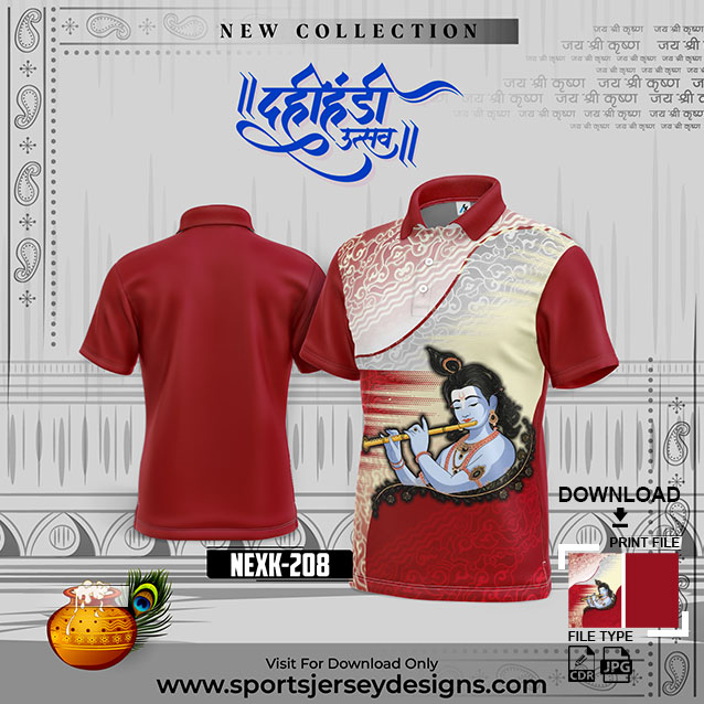 NEXK 208 Dahi Handi Festival Jersey Design In Maroon And Off White Color
