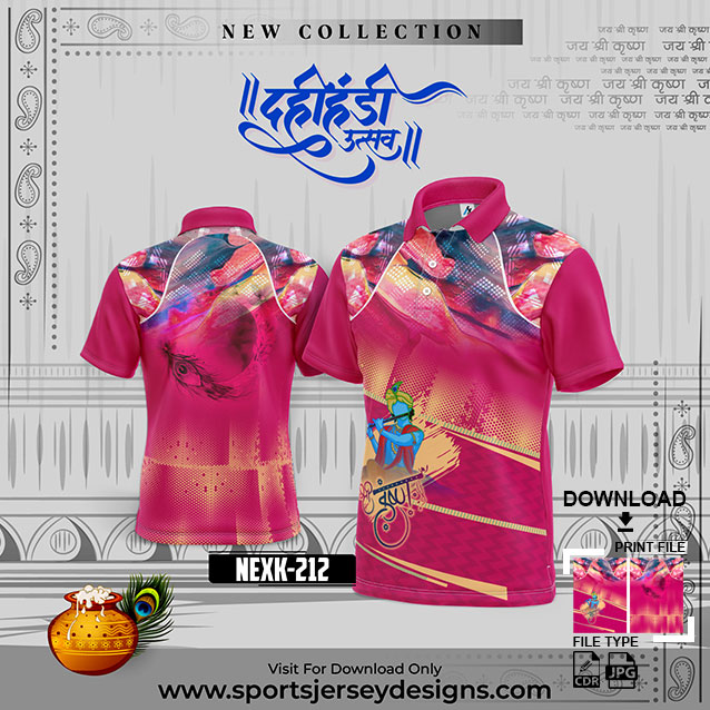NEXK 212 Dahi Handi Festival Jersey Design In Rani Pink And Skin Color