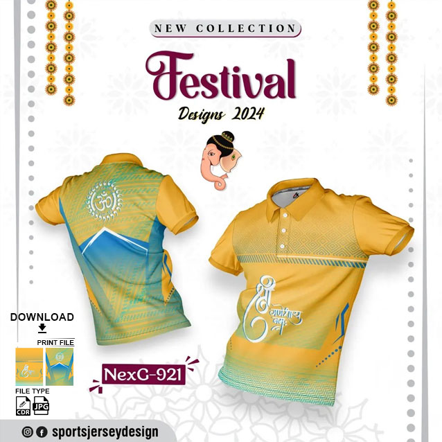 NEXG-921 Ganesha Festival Design for Sublimation Print: GOLDEN YELLOW AND BLUE COLOR