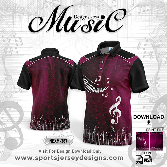 NEXM 387 MUSICAL BANJO GROUP SUBLIMATION JERSEY DESIGN IN DARK PINK AND BLACK COLOR